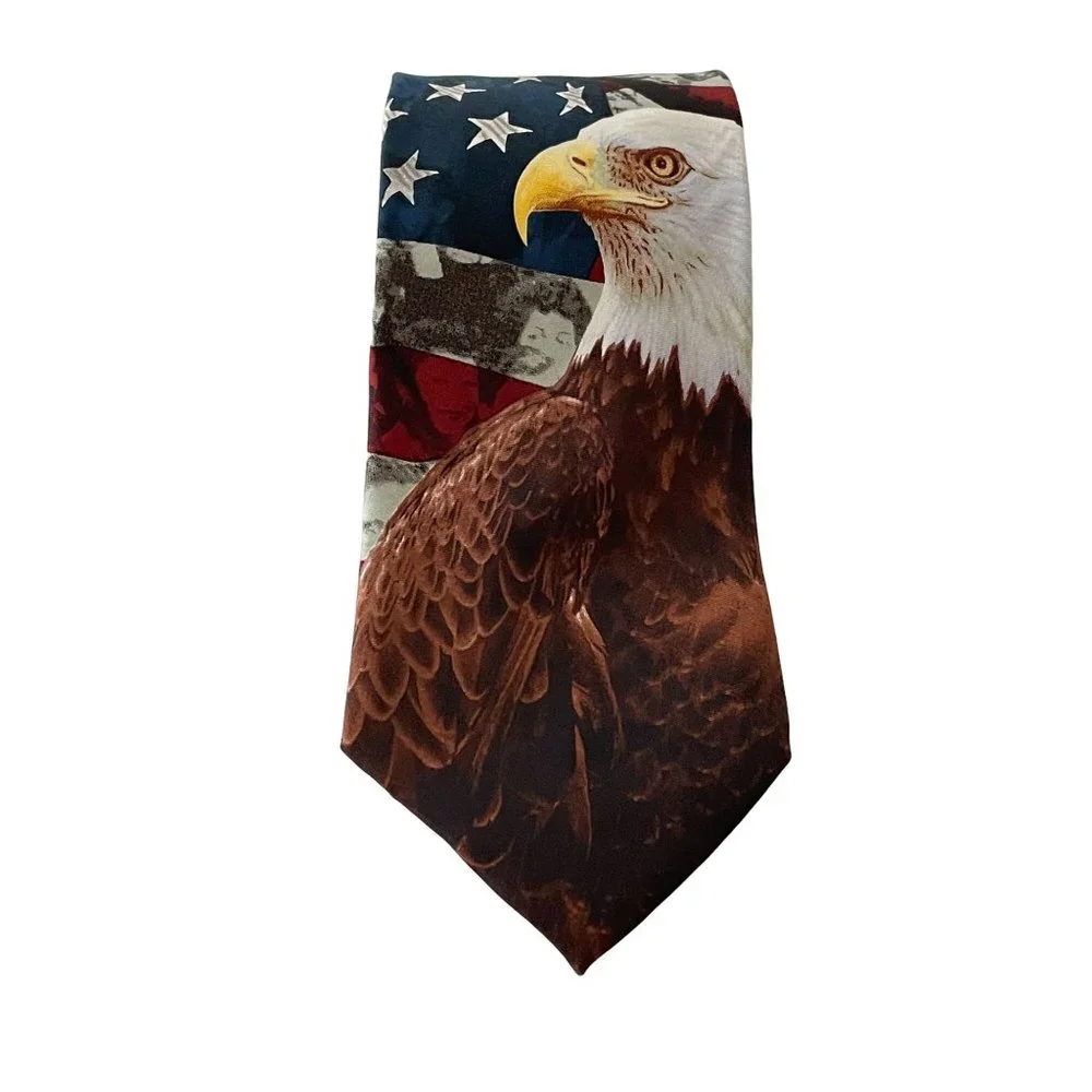 4/$25 Eagles Wings Tie Patriotic Bald Eagle Flag 100% Silk Inspirational Necktie